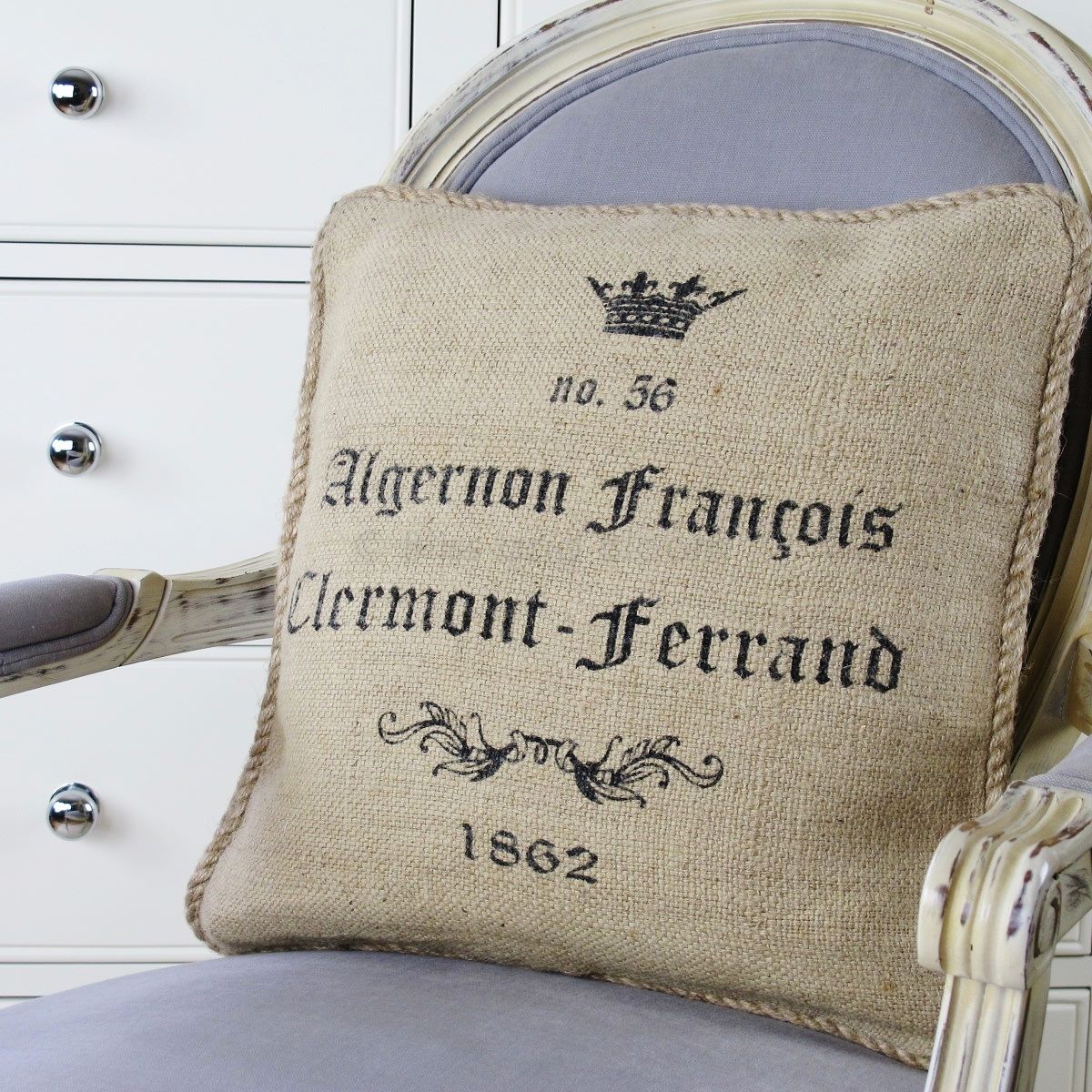 Jute French script cushion Bliss and Bloom